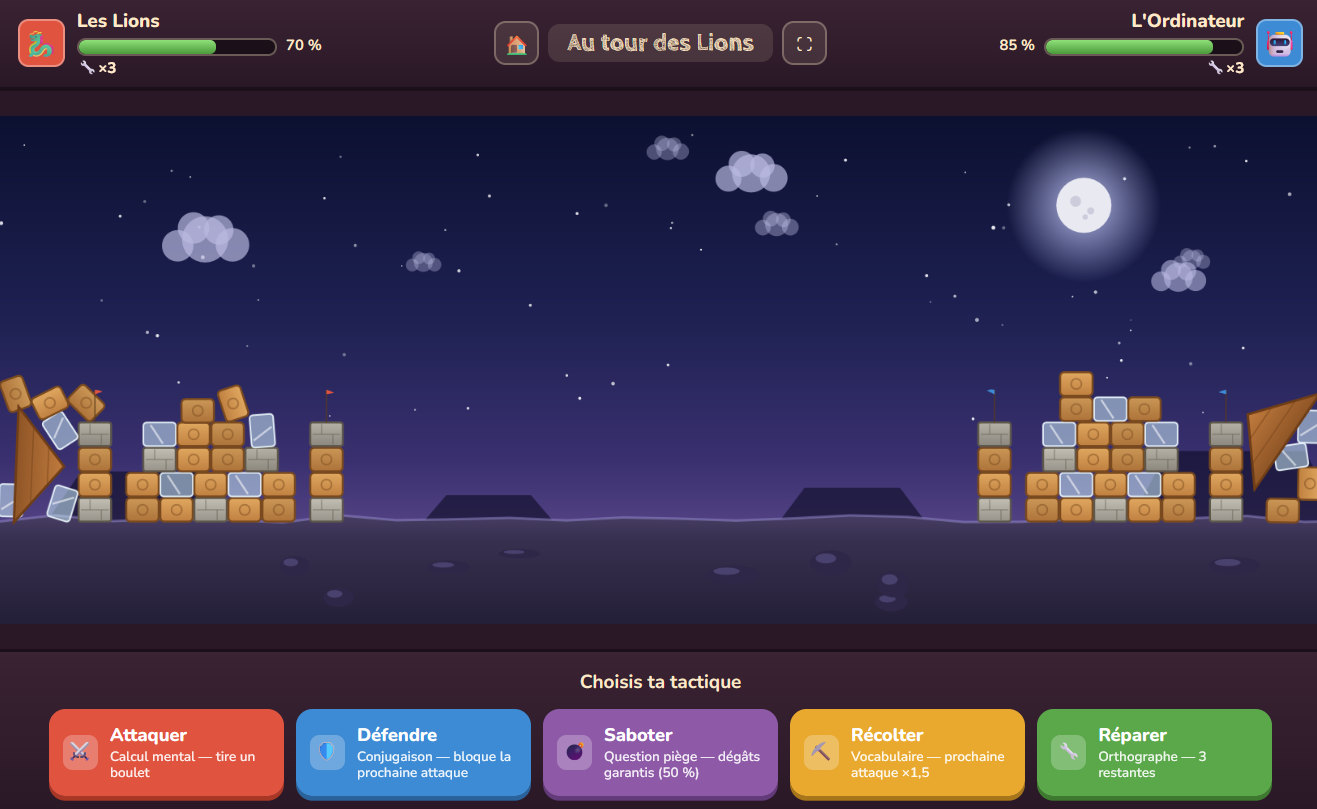 Bataille en cours — châteaux endommagés