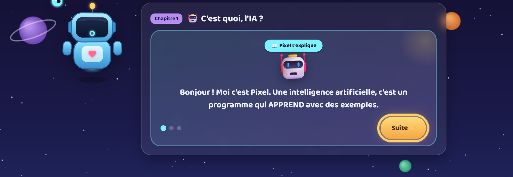 Pixel introduit la première leçon