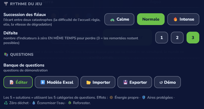 Configuration du rythme et des questions