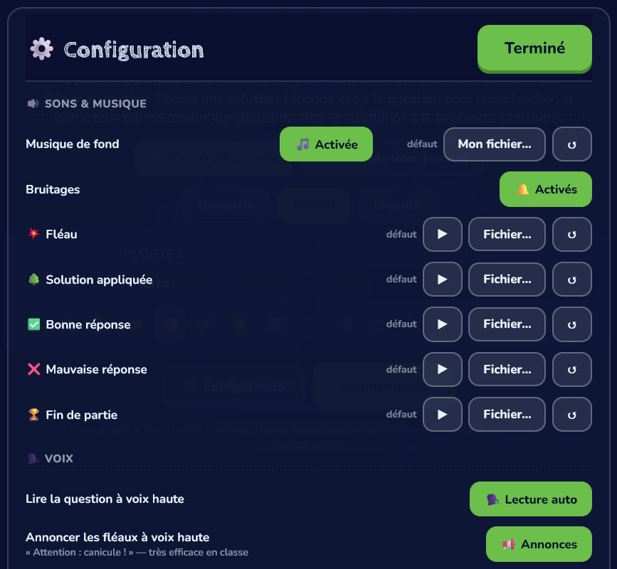 Configuration des sons et de la voix